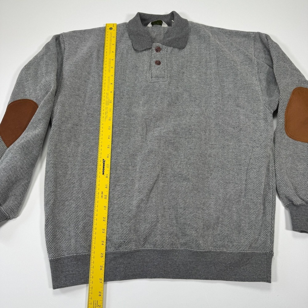 Vintage Orvis Elbow Patch Pullover Sweater Mens L Gray Herringbone Cotton Knit - Picture 10 of 13